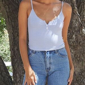 Brandy Melville Lorene Button Tank Blue & White Stripes Size Small